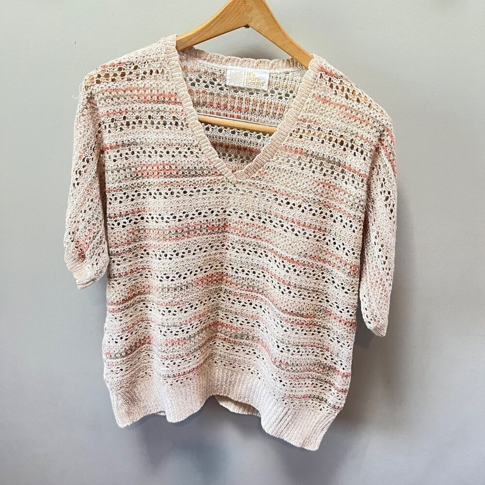 Vintage Its Pure Gold Short Sleeve Open Knit Striped Sweater-‎ Sz. M